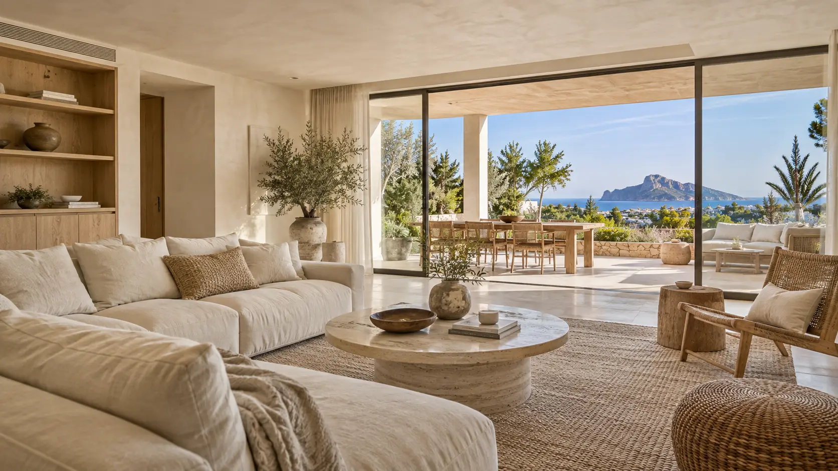 Illustrated Mediterranean interior with a terrace