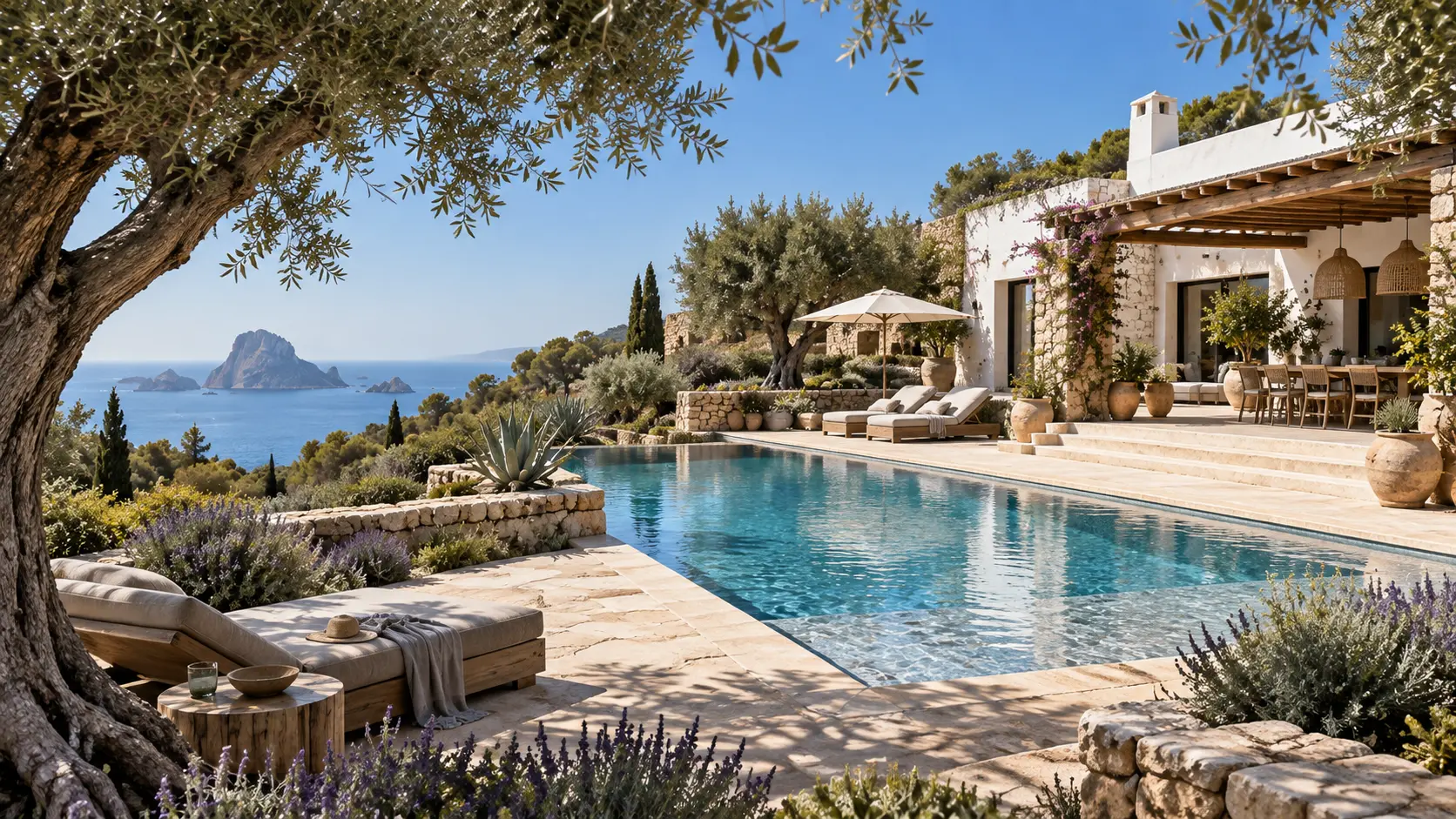 Maintained Mediterranean pool and garden