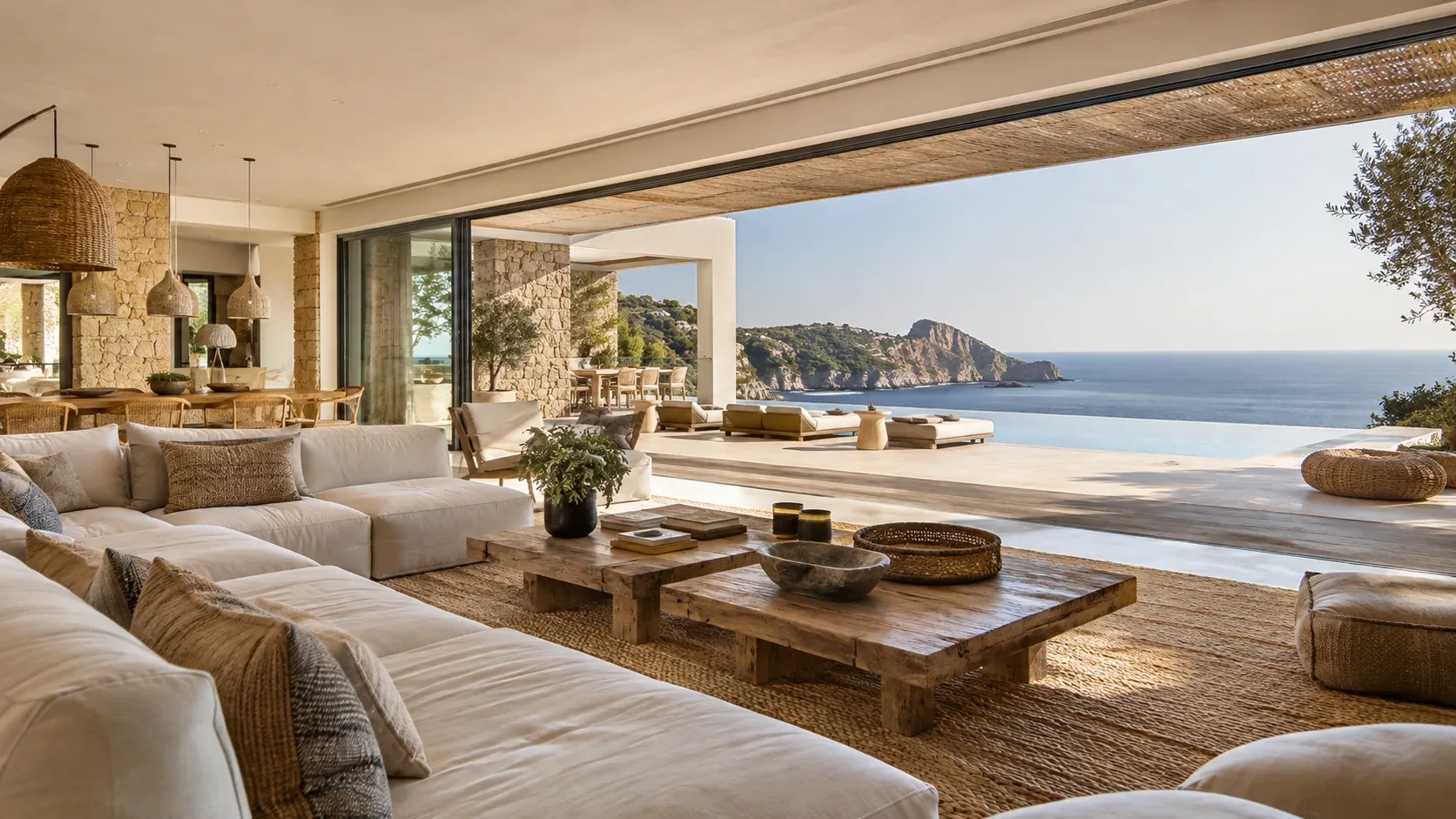 Living room opening to the sea