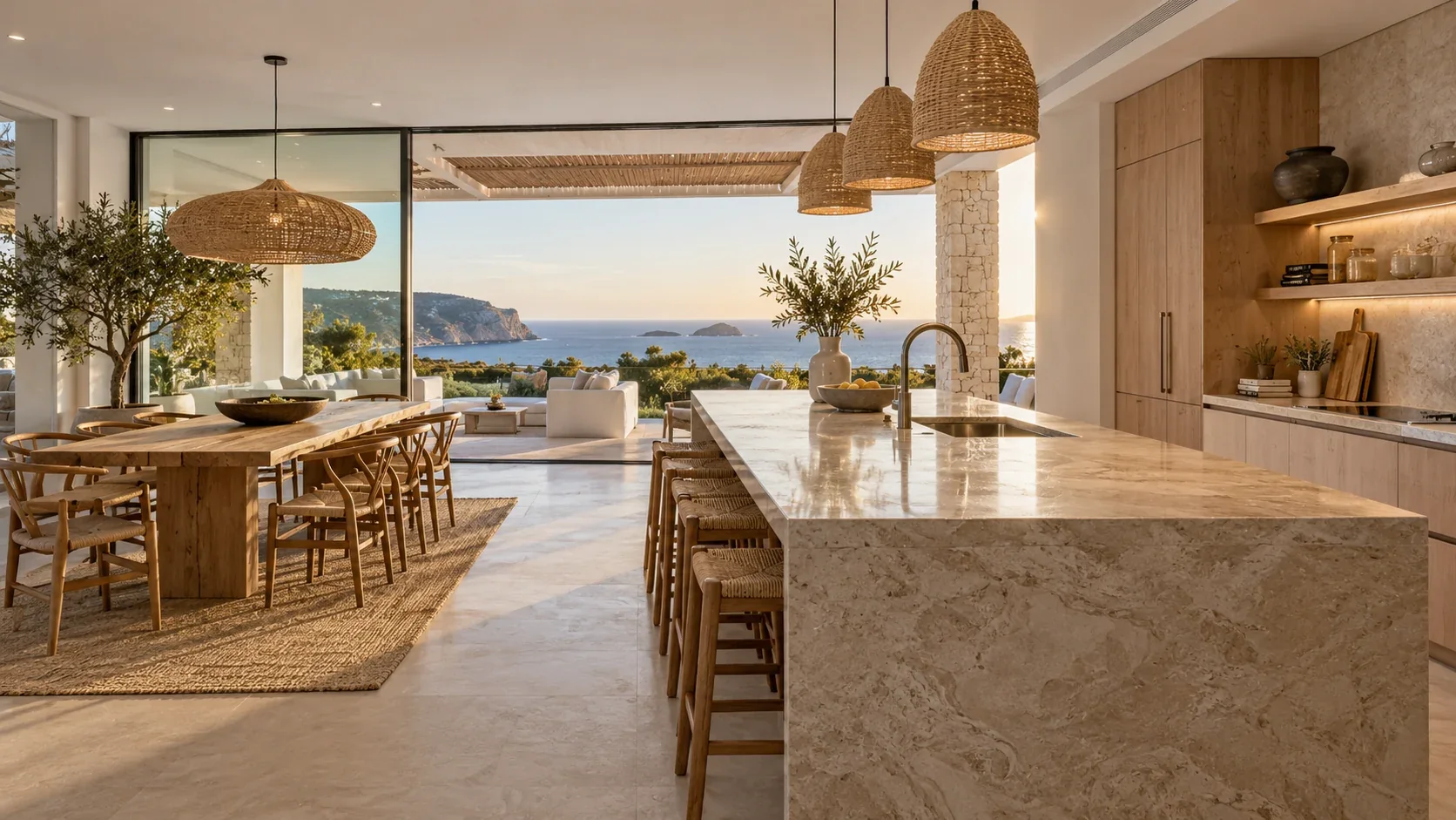 Open kitchen with natural stone