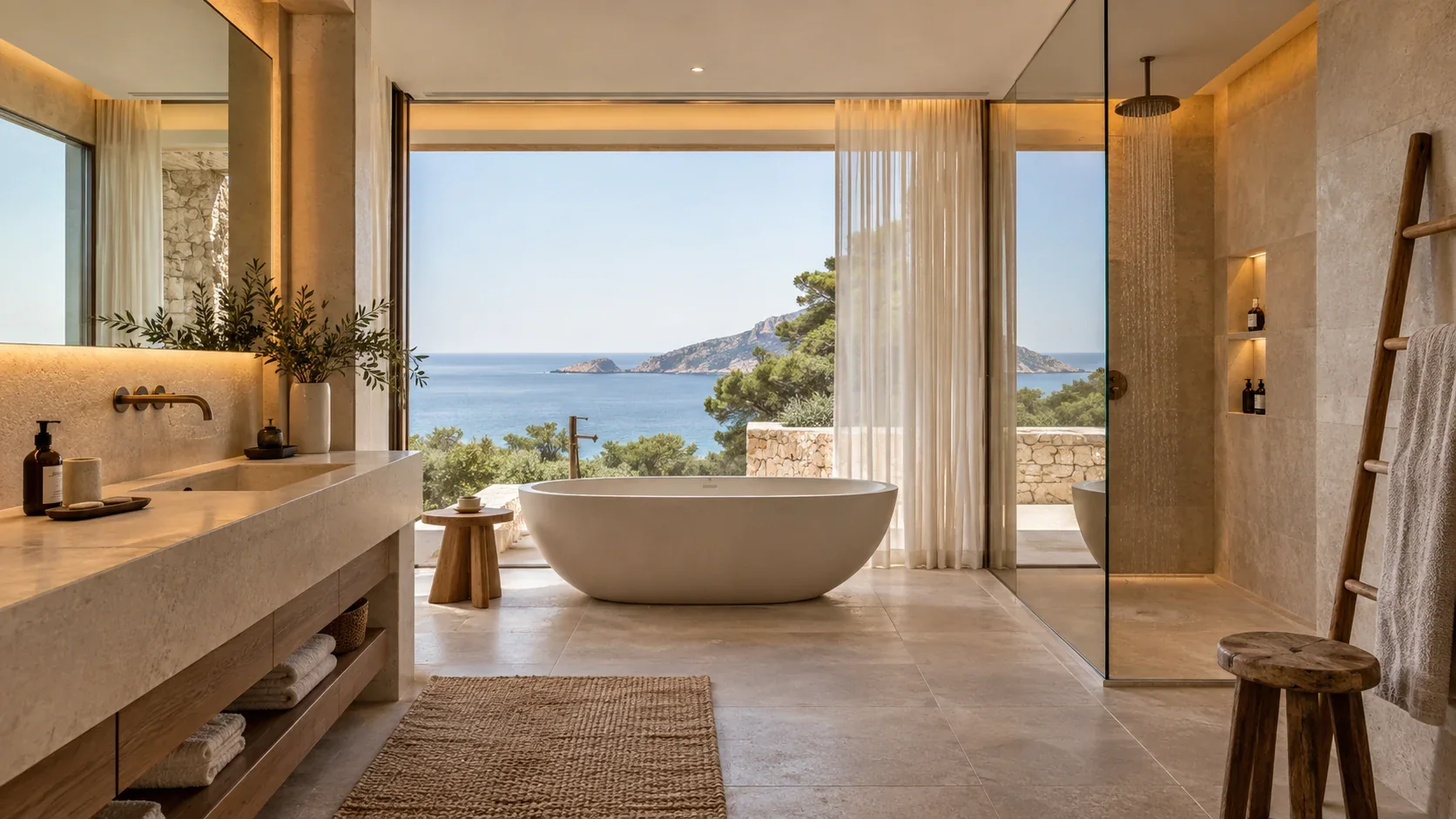 Bathroom in warm stone tones